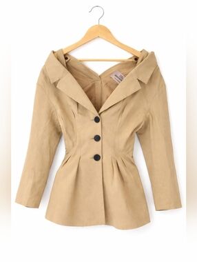 Rooms Shop Beige Women's Tailored Button-Front Top Size S/M